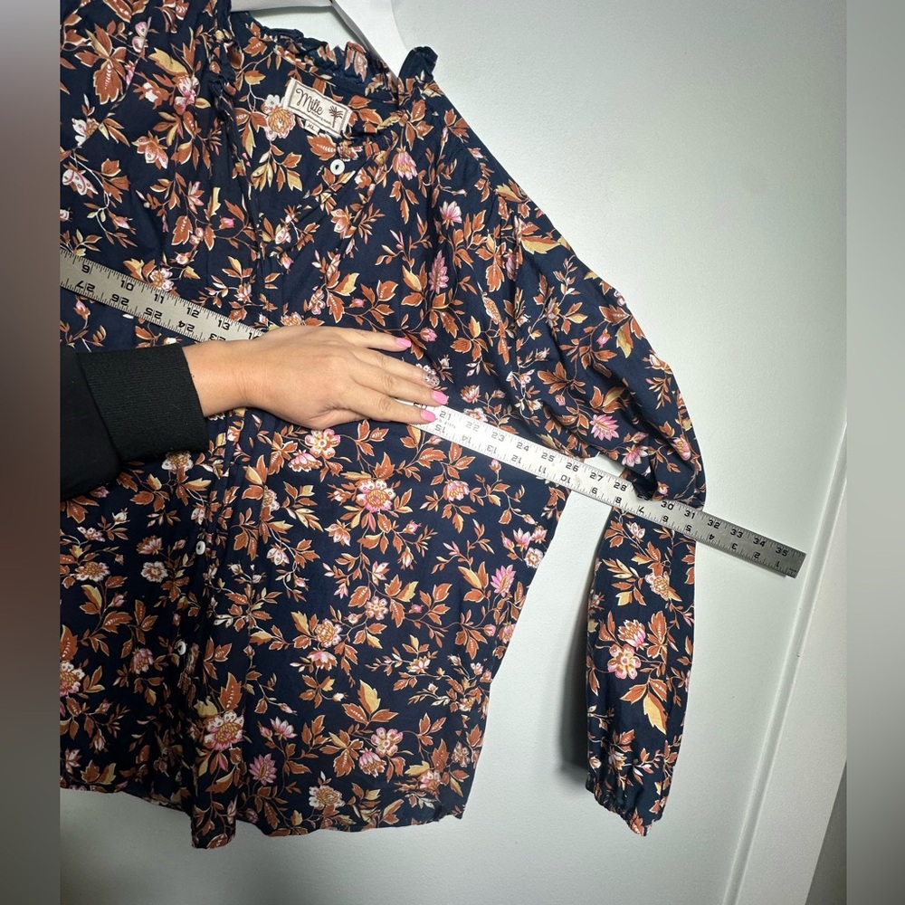 Milly New York Cotton  Floral Print Button Up  Blouse Size  XL - Picture 12 of 15